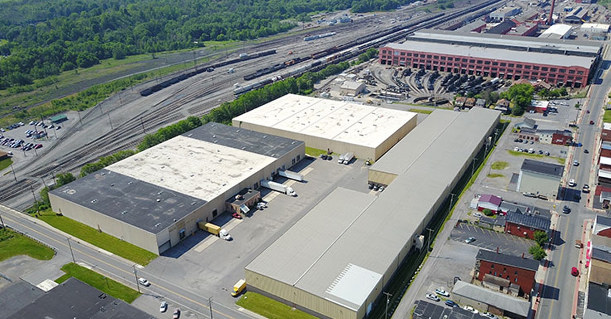 Aerial View Of Supply Chain Logistics Warehouse