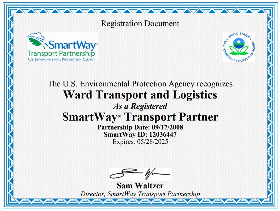 Ward TLC - SmartWay Transport Partnership Certificate - Since 2008